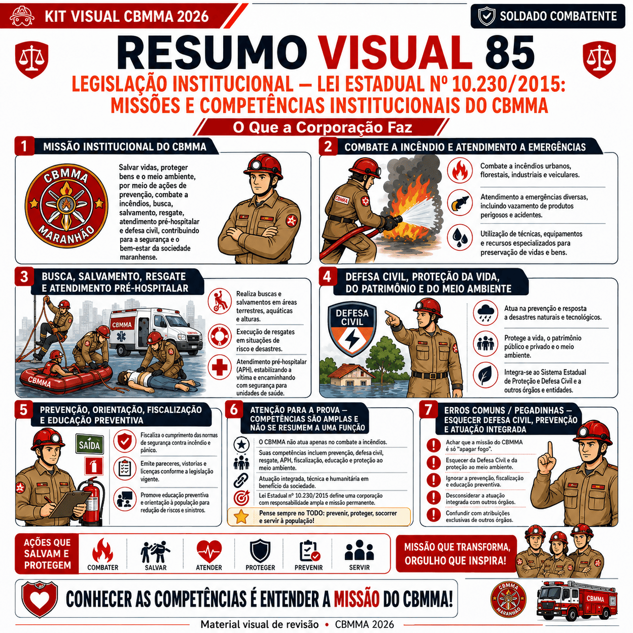 Amostra real de resumo visual do Kit Visual CBMMA 2026 para Soldado Combatente