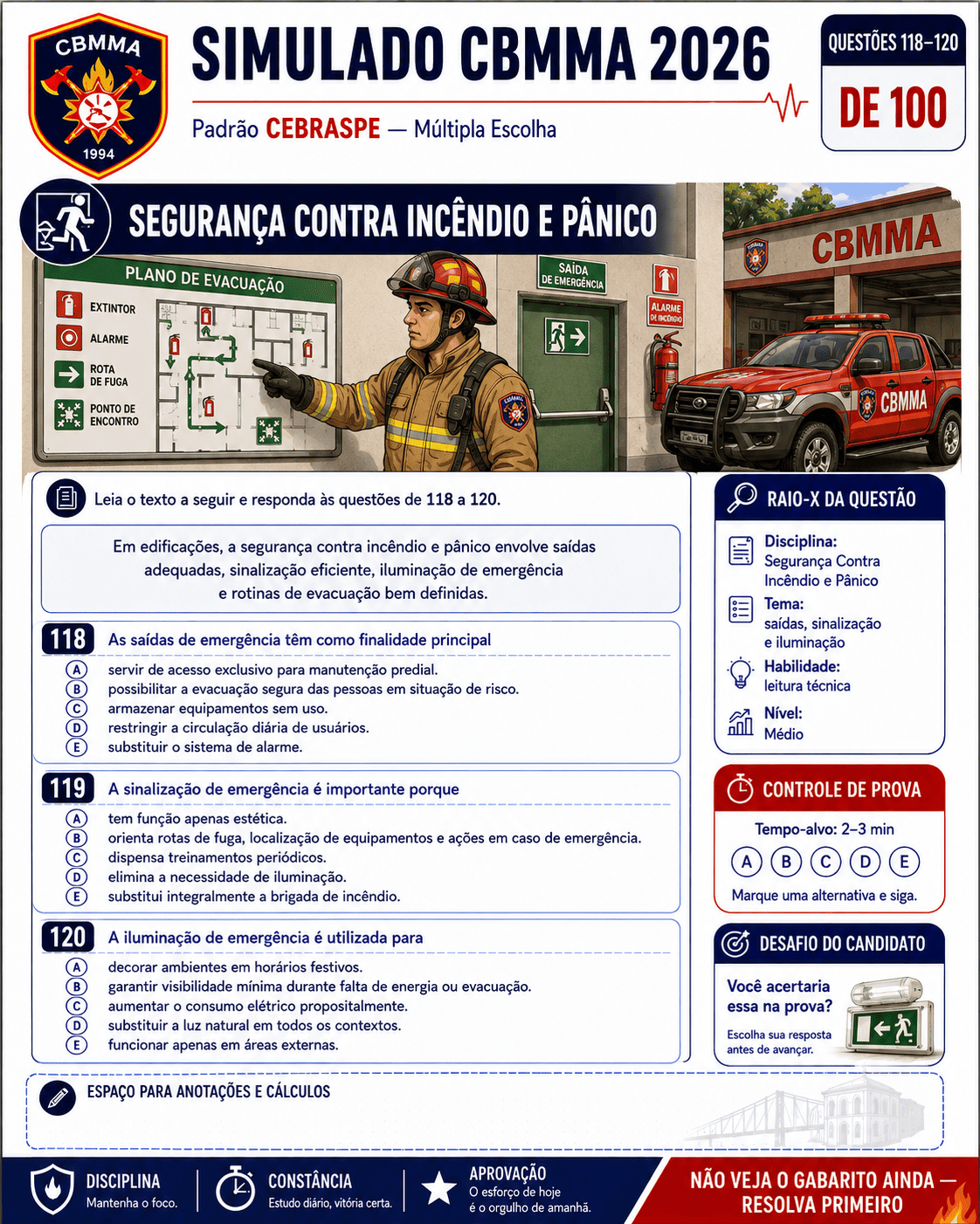 Amostra real de simulado do Kit Visual CBMMA 2026 para Soldado Combatente