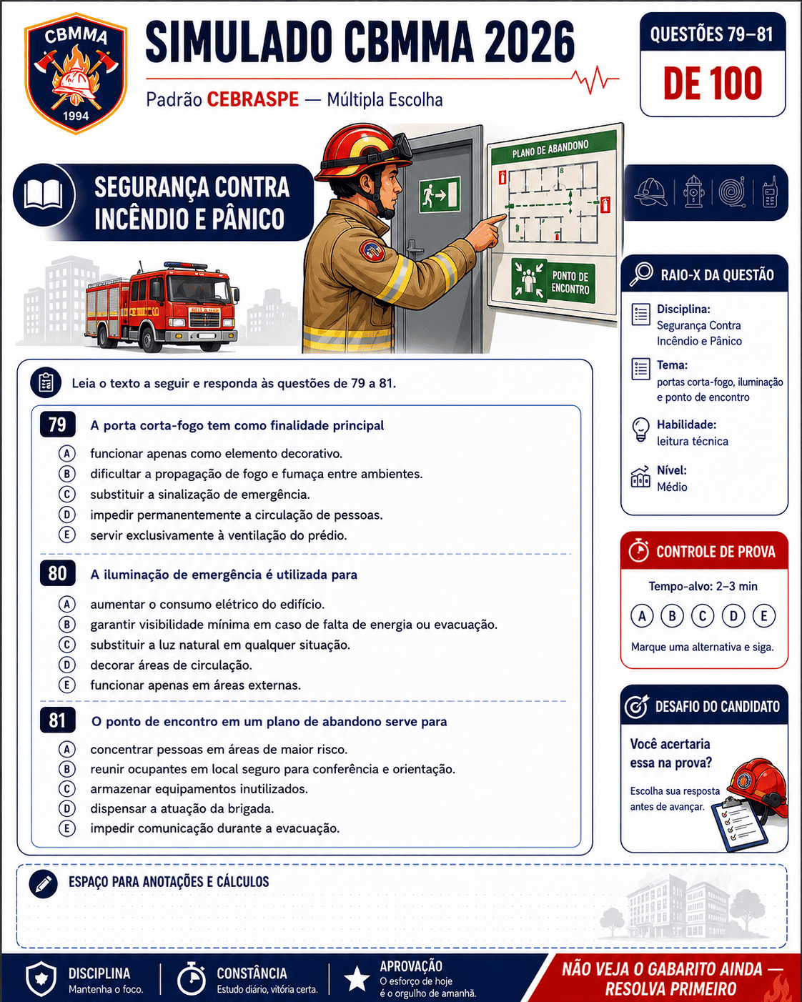 Amostra real de simulado do Kit Visual CBMMA 2026 para Soldado Combatente