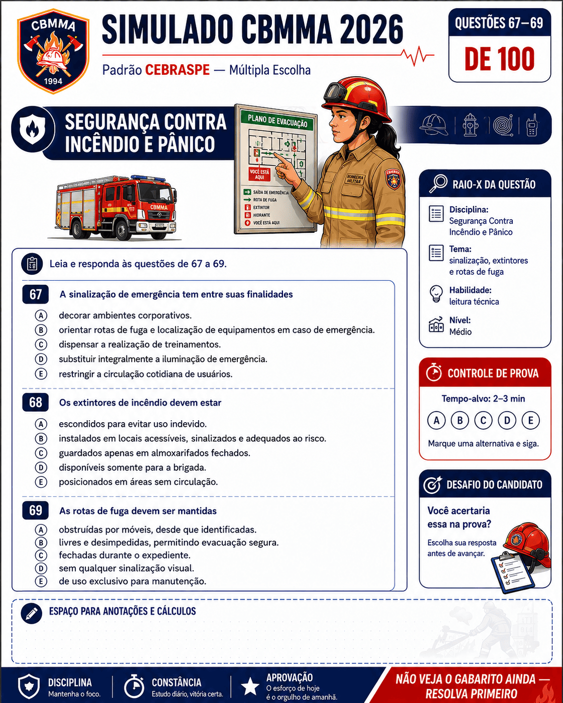 Amostra real de simulado do Kit Visual CBMMA 2026 para Soldado Combatente